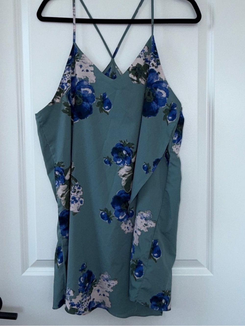 Free People Intimately Spaghetti Strap Dusty Blue Floral Slip Dress | Size L